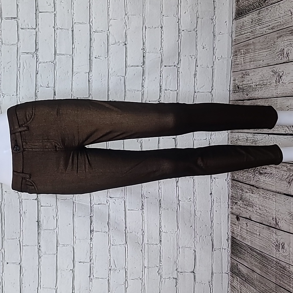 7 For All Mankind Shiny Metallic High Waist Skinny Ankle Jeans Bronze Metallic